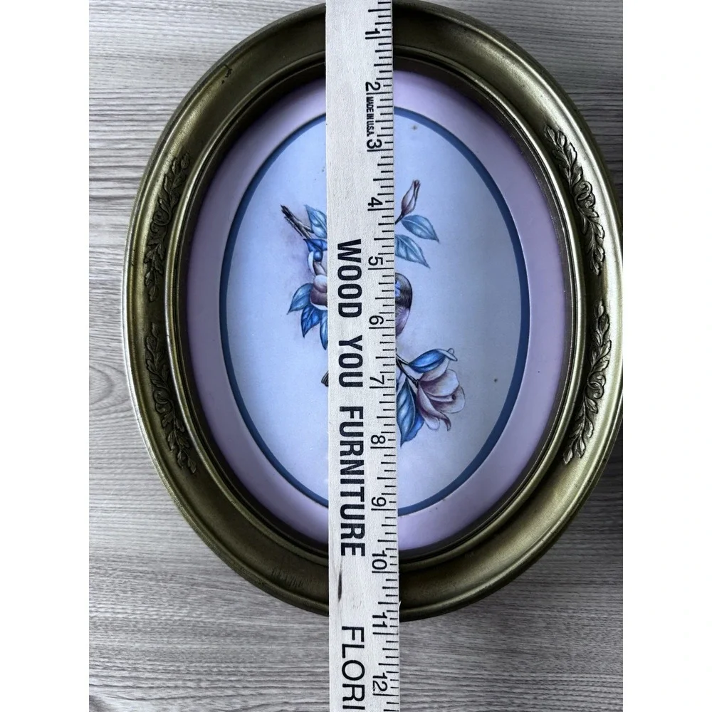 Vintage Homco Bird Magnolia Framed Print Pair Gold Oval Wall Art 11x9